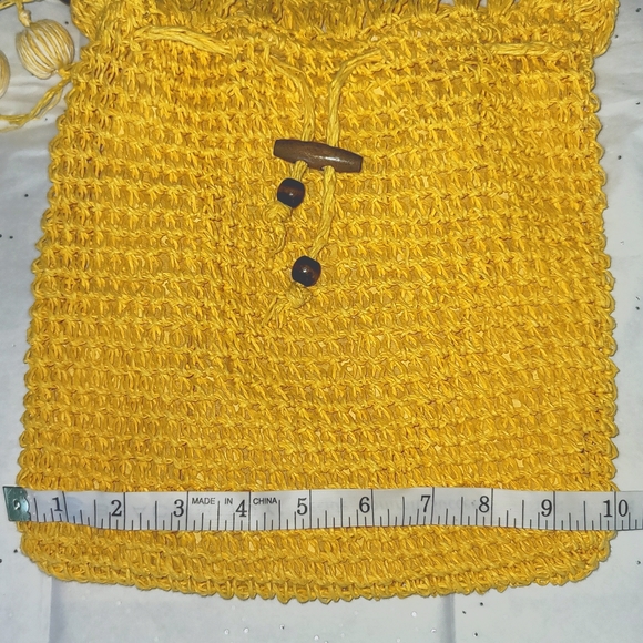 Sun n Sand Handbag Crossbody Yellow-Gold Straw/Crochet Pattern Style - Picture 10 of 11